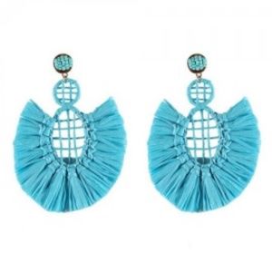 Teal Blue Fringe Statement Earrings